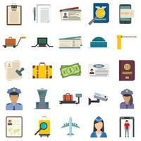 Passport control icons set flat vector isolated
