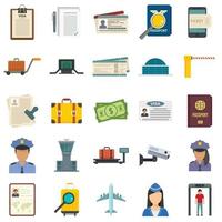 iconos de control de pasaporte conjunto vector plano aislado