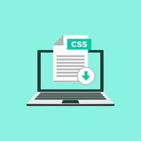 Download CSS icon file with label on laptop screen. Downloading document concept vector