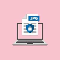 Security JPG icon file with label on laptop screen document concept vector