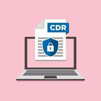 Security CDR icon file with label on laptop screen document concept vector