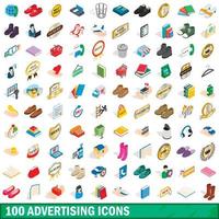 100 advertising icons set, isometric 3d style vector