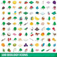 100 biology icons set, isometric 3d style vector