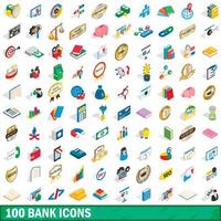 100 bank icons set, isometric 3d style vector