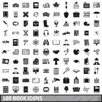 100 book icons set, simple style vector