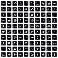 100 development icons set, grunge style vector