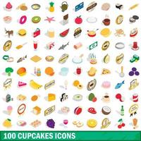 100 cupcakes icons set, isometric 3d style vector