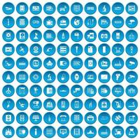 100 hardware icons set blue vector