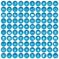 100 on-line seminar icons set blue vector