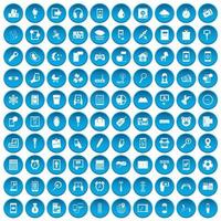 100 mobile app icons set blue vector