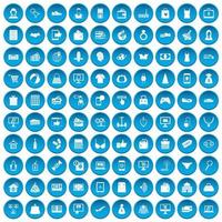 100 iconos de compras en línea conjunto azul