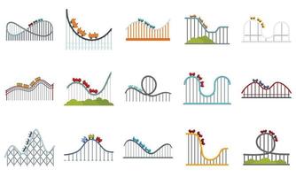 Roller coaster icons set flat vector isolated