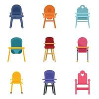 Feeding chair icons set flat vector isolated