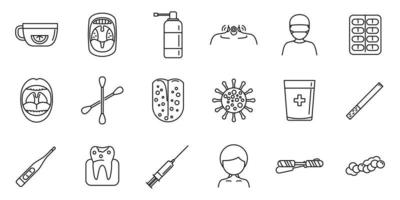 Tonsillitis icons set outline vector. Tonsil anatomy vector