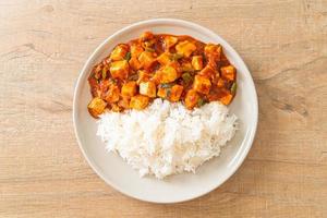 Mapo Tofu - The traditional Sichuan dish of silken tofu and ground beef, packed with mala flavor from chili oil and Sichuan peppercorns. photo