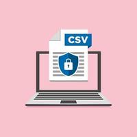 archivo de icono csv de seguridad con etiqueta en concepto de documento de pantalla de portátil vector