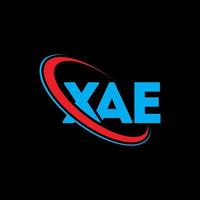 logotipo de xae. carta xae. diseño del logotipo de la letra xae. logotipo de iniciales xae vinculado con círculo y logotipo de monograma en mayúsculas. tipografía xae para tecnología, negocios y marca inmobiliaria. vector