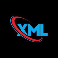 logotipo xml. letra xml. diseño de logotipo de letra xml. logotipo de iniciales xml vinculado con círculo y logotipo de monograma en mayúsculas. tipografía xml para tecnología, negocios y marca inmobiliaria. vector