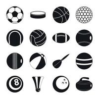 Conjunto de iconos de balones deportivos, estilo plano vector