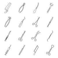 Surgeons tools icons set, outline style vector