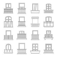 Window forms icons set balcony, outline style vector