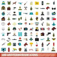 100 antiterrorism icons set, flat style vector