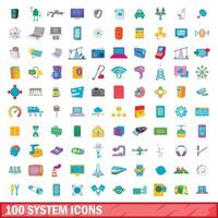 100 system icons set, cartoon style vector