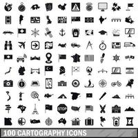 100 iconos de cartografía, estilo simple vector