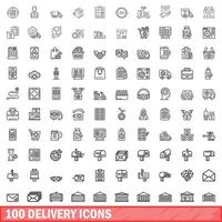 100 conjunto de iconos de entrega, estilo de esquema vector