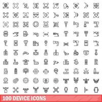 100 device icons set, outline style vector