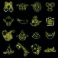 April fools day icons set vector neon