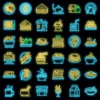 almuerzo, iconos, conjunto, vector, neón vector