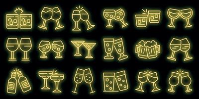 Cheers icons set vector neon