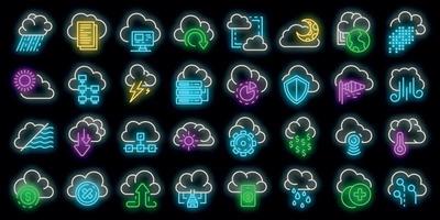 Cloud icons set vector neon