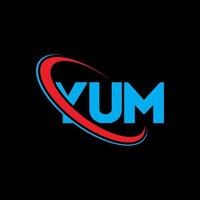 logotipo de yum. ñam carta. diseño del logotipo de la letra yum. logotipo de yum de las iniciales vinculado con el círculo y el logotipo del monograma en mayúsculas. tipografía yum para tecnología, negocios y marca inmobiliaria. vector