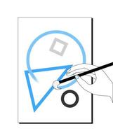 Painting with Hand in Canvas Flat Vector Illustration Blue and White