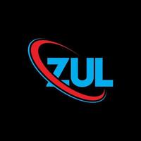 ZUL logo. ZUL letter. ZUL letter logo design. Initials ZUL logo linked with circle and uppercase monogram logo. ZUL typography for technology, business and real estate brand. vector