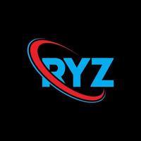 RYZ logo. RYZ letter. RYZ letter logo design. Initials RYZ logo linked with circle and uppercase monogram logo. RYZ typography for technology, business and real estate brand. vector