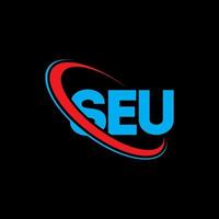 SEU logo. SEU letter. SEU letter logo design. Initials SEU logo linked with circle and uppercase monogram logo. SEU typography for technology, business and real estate brand. vector