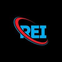 logotipo de rei. carta rei. diseño del logotipo de la letra rei. logotipo de las iniciales rei vinculado con un círculo y un logotipo de monograma en mayúsculas. tipografía rei para tecnología, negocios y marca inmobiliaria. vector