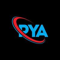 logotipo de pya. carta pya. diseño del logotipo de la letra pya. logotipo de iniciales pya vinculado con círculo y logotipo de monograma en mayúsculas. tipografía pya para tecnología, negocios y marca inmobiliaria. vector