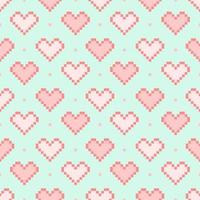 Vector -  Pixel pink hearts on green background. Can be use for print, paper, wallpaper, wrapping, fashion, fabric, card.