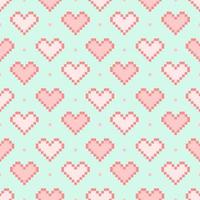 Vector -  Pixel pink hearts on green background. Can be use for print, paper, wallpaper, wrapping, fashion, fabric, card.