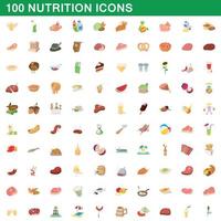 100 iconos de nutrición, estilo de dibujos animados vector