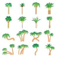Palm icons set, cartoon style vector