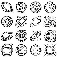 Planets icon set, outline style vector