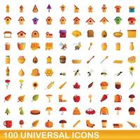 100 universal icons set, cartoon style vector