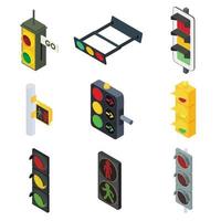 Traffic lights icons set, isometric style vector