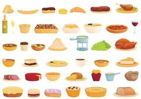 French cuisine icons set, cartoon style vector