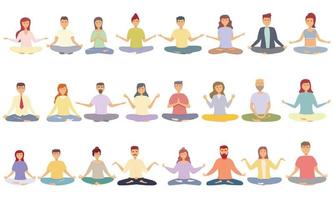 iconos de meditación establecen vector de dibujos animados. yoga feliz